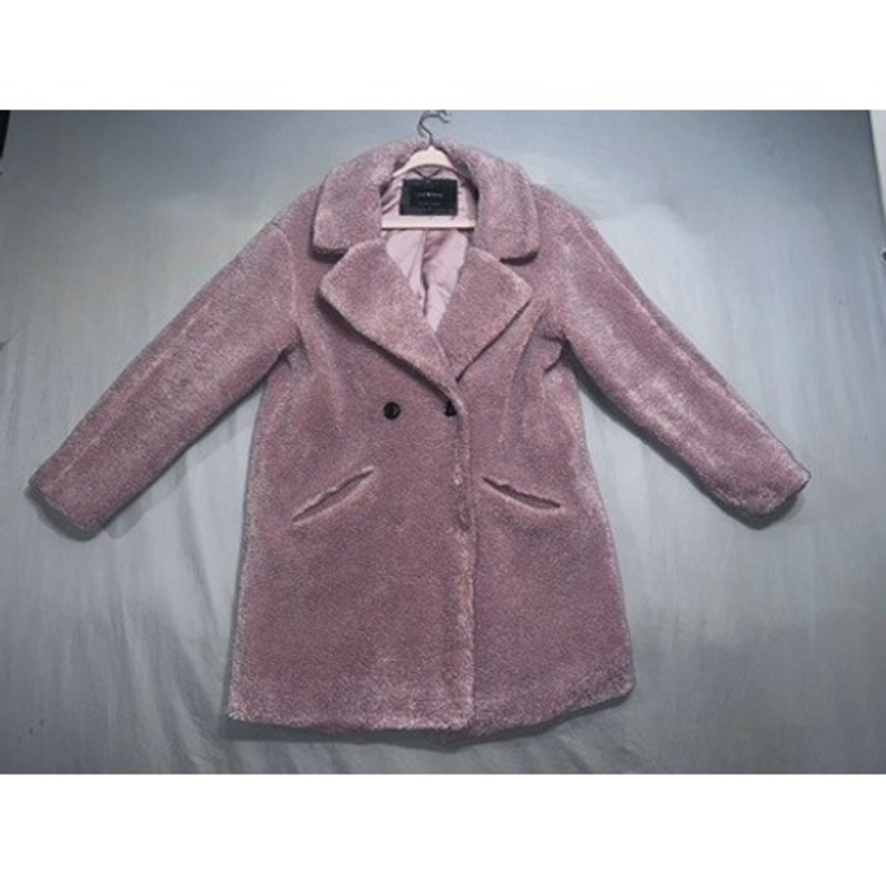 Lucky Brand Pink Faux Fur Teddy Coat Double Breasted Sherpa Jacket Womens Medium